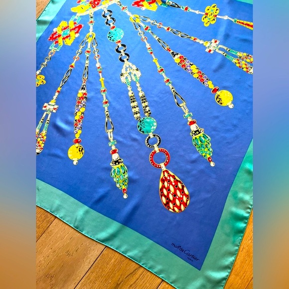 CARTIER PARIS, MUST De Silk Scarf RARE “My Diamonds & Rubies” Made In France - Picture 2 of 16